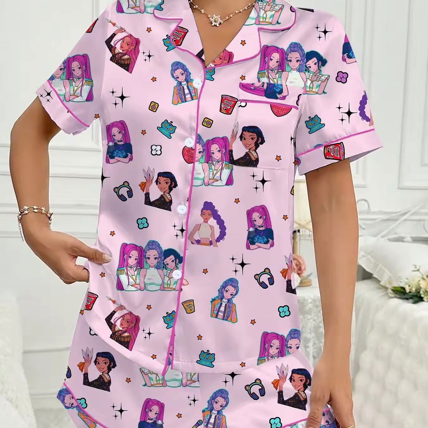 HomePJs™ Huntrix Demon Hunters Silky Satin Pajama Set